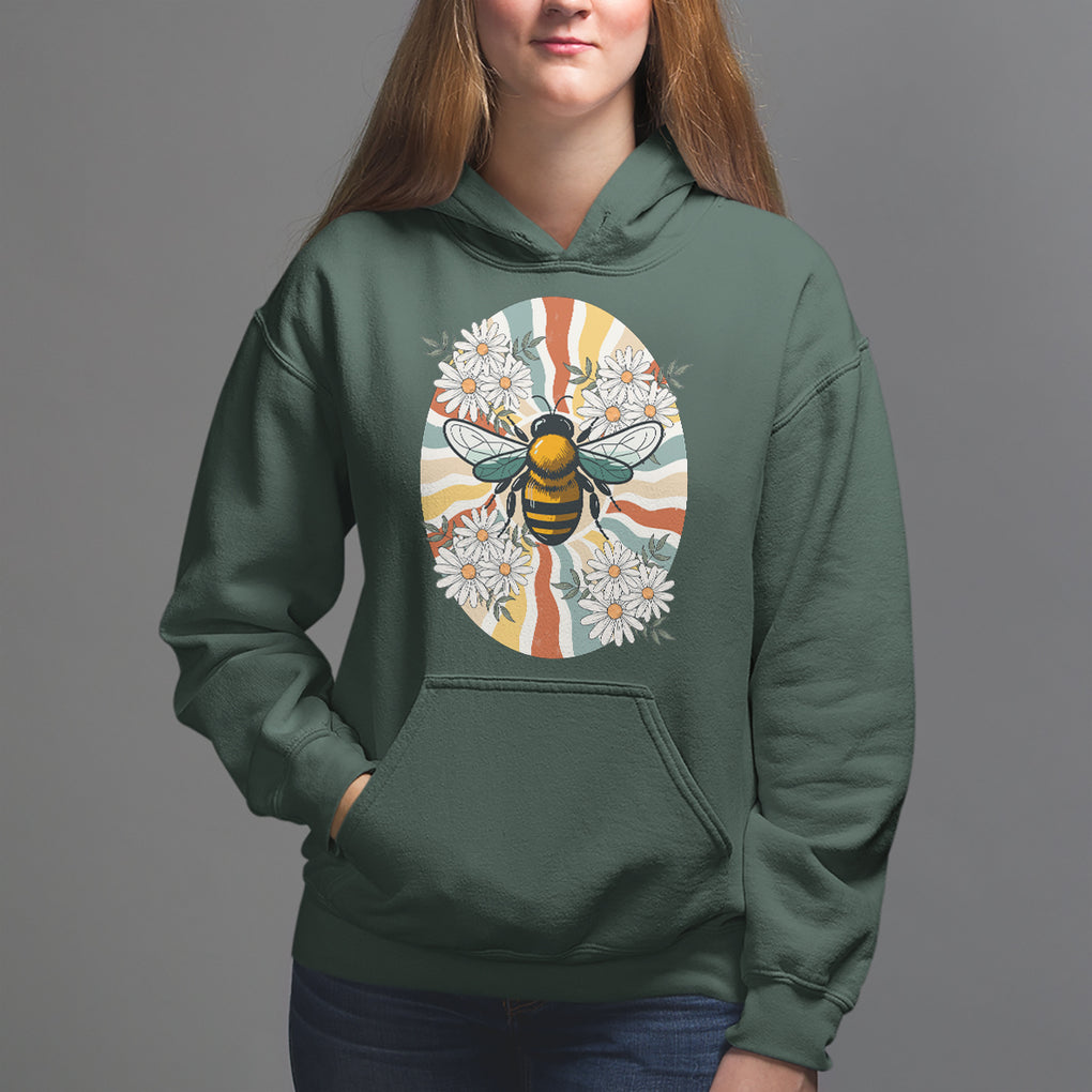 Vintage Bee Daisy Flowers Retro Groovy Hoodie TS02 Dark Forest Green Printyourwear