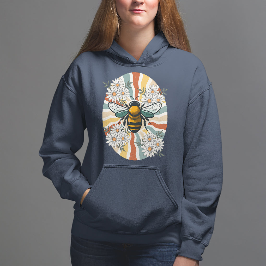 Vintage Bee Daisy Flowers Retro Groovy Hoodie TS02 Navy Printyourwear
