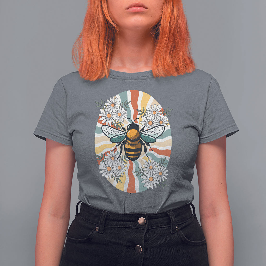Vintage Bee Daisy Flowers Retro Groovy T Shirt For Women TS02 Charcoal Printyourwear