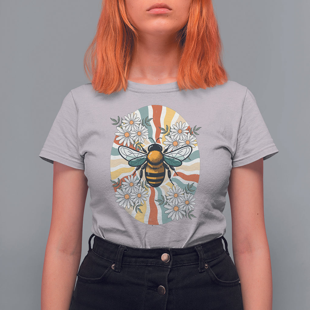 Vintage Bee Daisy Flowers Retro Groovy T Shirt For Women TS02 Ice Gray Printyourwear