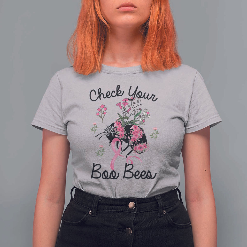 Breast Cancer Awareness T Shirt For Women Check Your Boo Bees Pink Ribbon Support Warrior Squad TS02 Ice Gray Print Your Wear