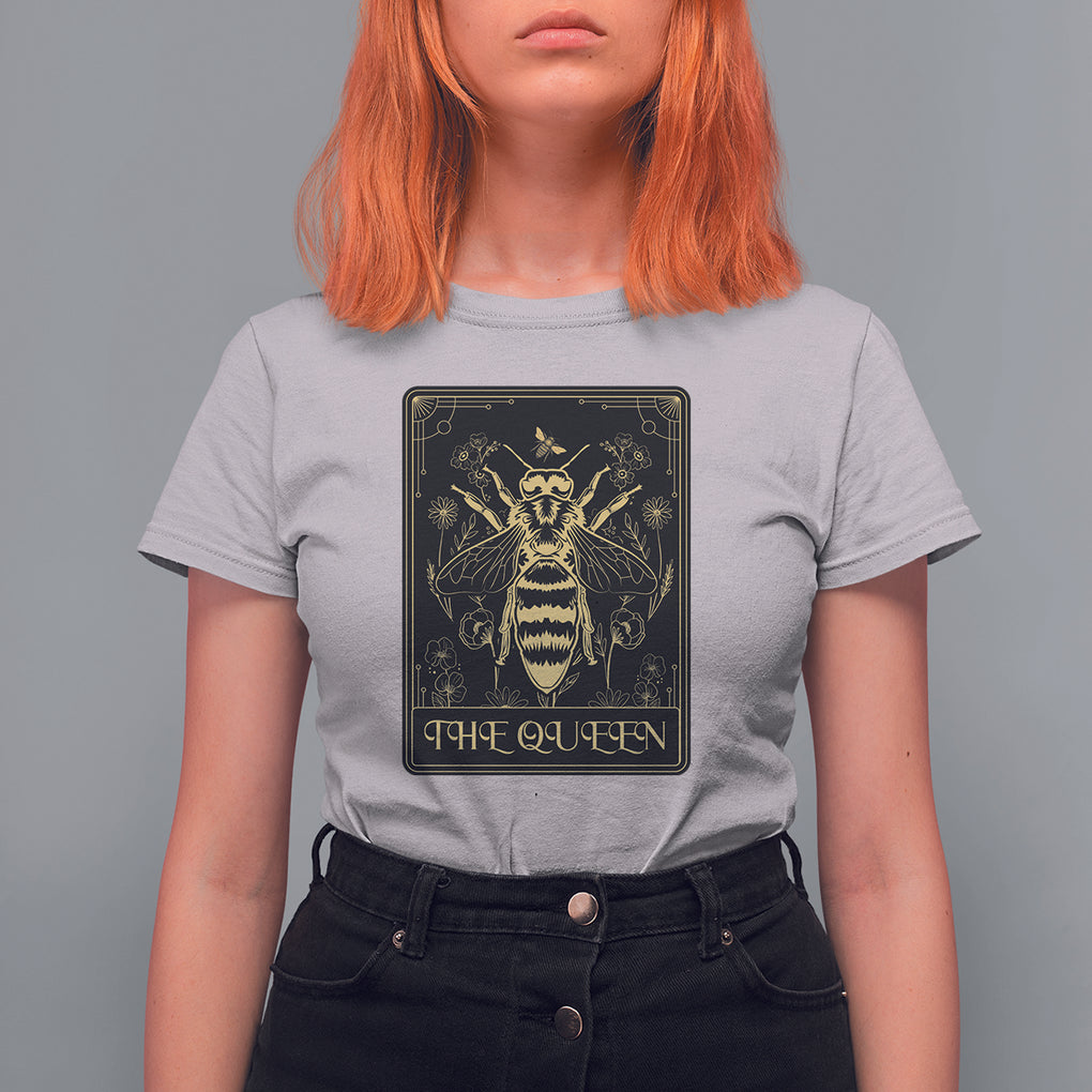 Dark Academia Spiritual The Queen Bee Tarot Card T Shirt For Women TS02 Ice Gray Printyourwear