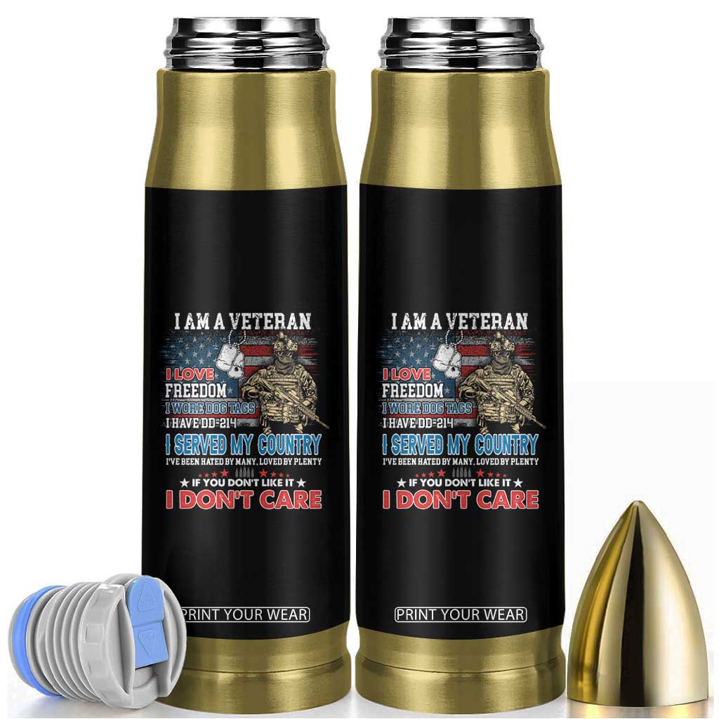 Veteran Pride Bullet Tumbler I Am A Veteran Love Freedom And Wore Dog Tags I Have DD-214 TS02 Black Print Your Wear
