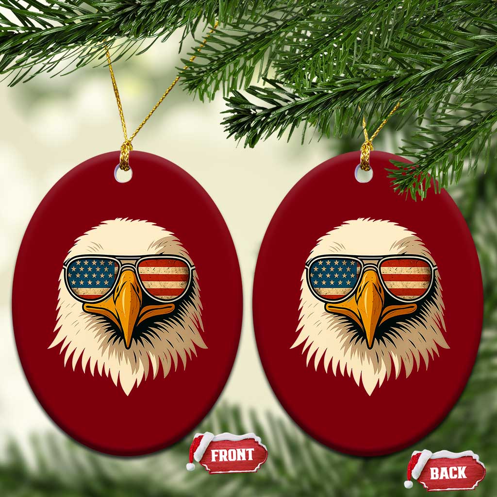 Patriotic Bald Eagle Ceramic Ornament With Sunglasses American Flag Vintage TS02 Print Your Wear