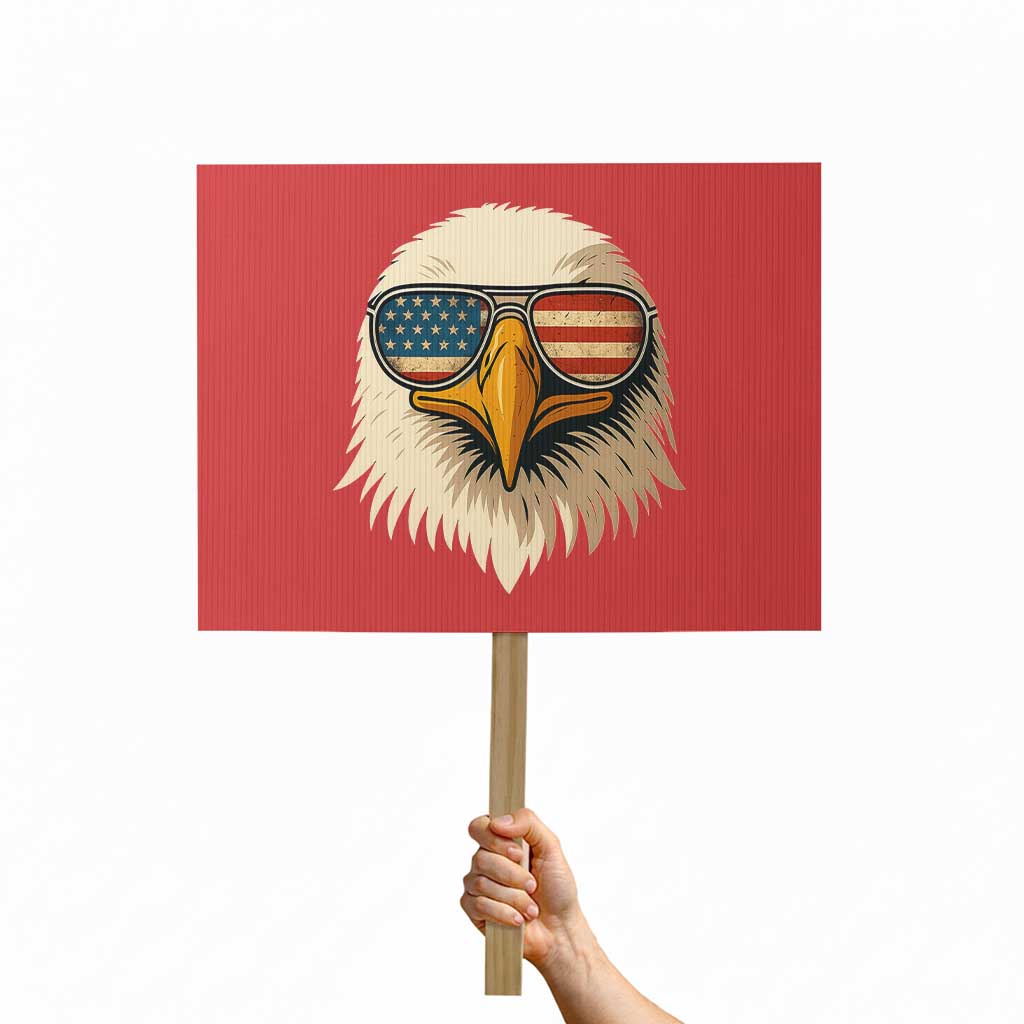 Patriotic Bald Eagle Protest Sign With Sunglasses American Flag Vintage TS02 Horizontal 18" × 24" Red Print Your Wear