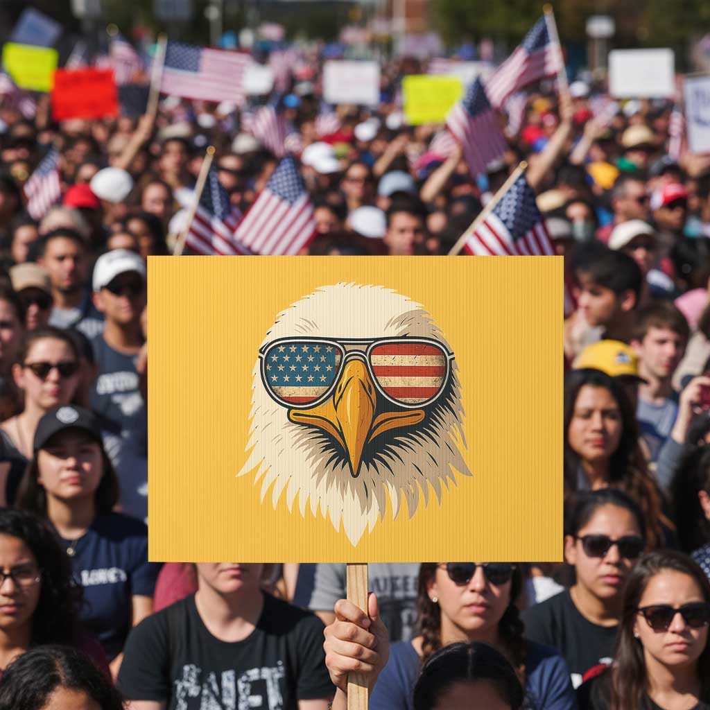 Patriotic Bald Eagle Protest Sign With Sunglasses American Flag Vintage TS02 Horizontal 18