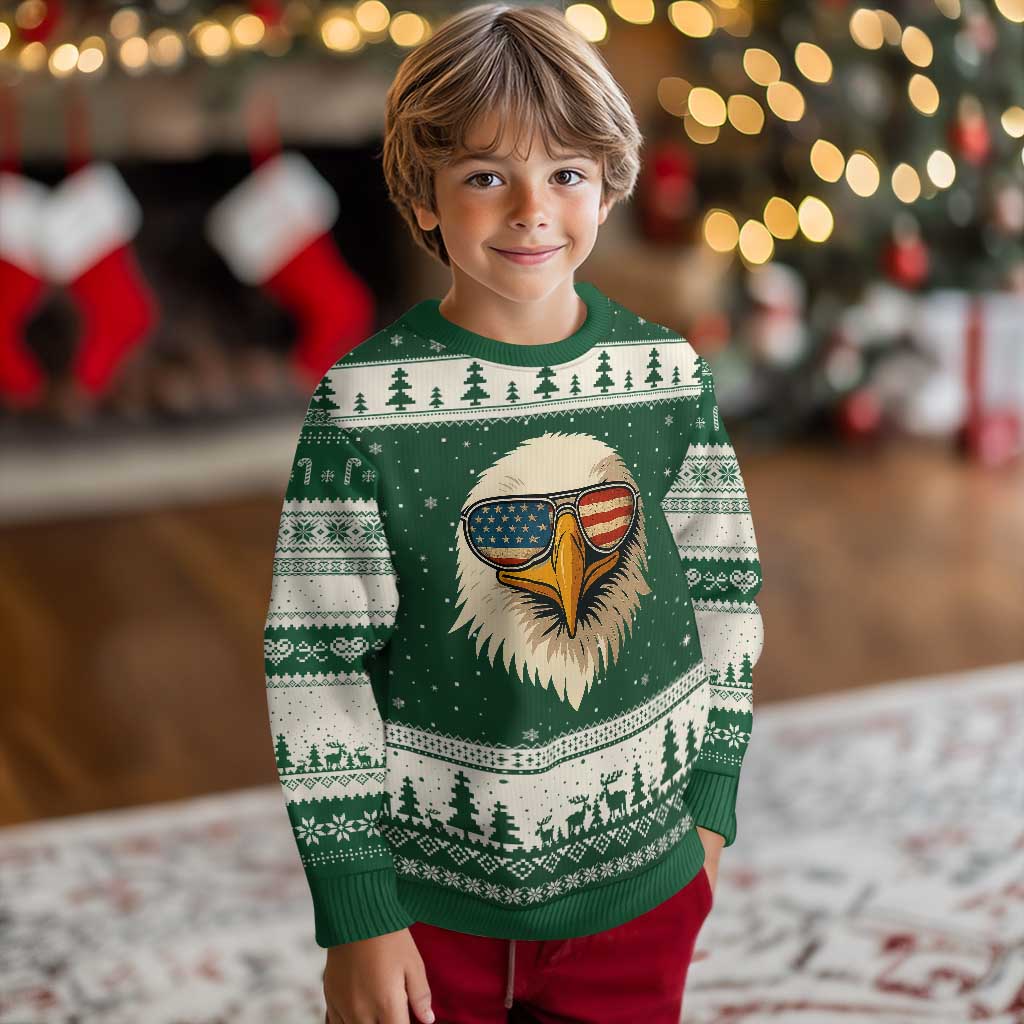 Patriotic Bald Eagle Ugly Christmas Sweater With Sunglasses American Flag Vintage TS02 Forest Green Beige Print Your Wear