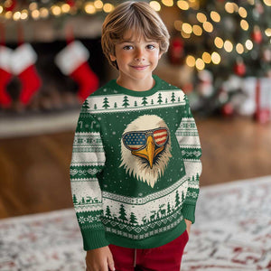 Patriotic Bald Eagle Ugly Christmas Sweater With Sunglasses American Flag Vintage TS02 Forest Green Beige Print Your Wear