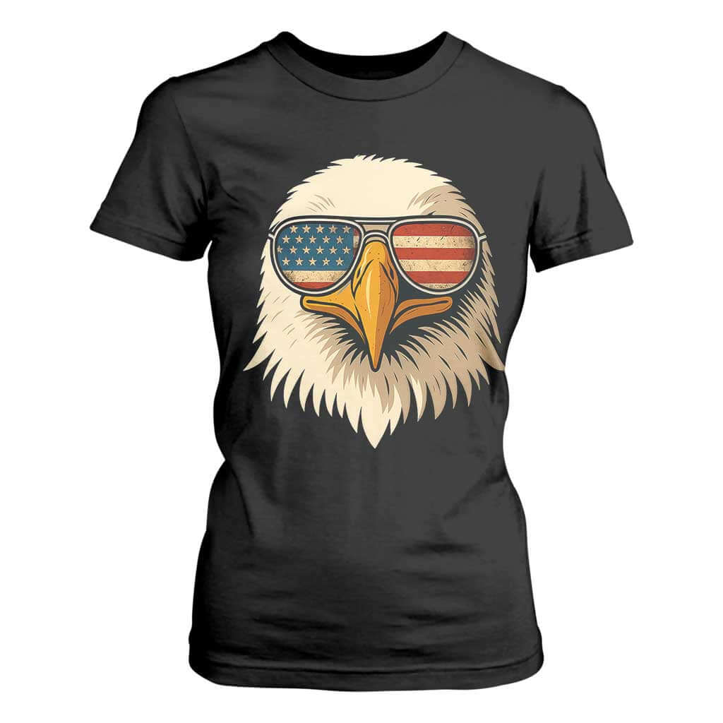Patriotic Bald Eagle T Shirt For Women With Sunglasses American Flag Vintage TS02 Black Print Your Wear