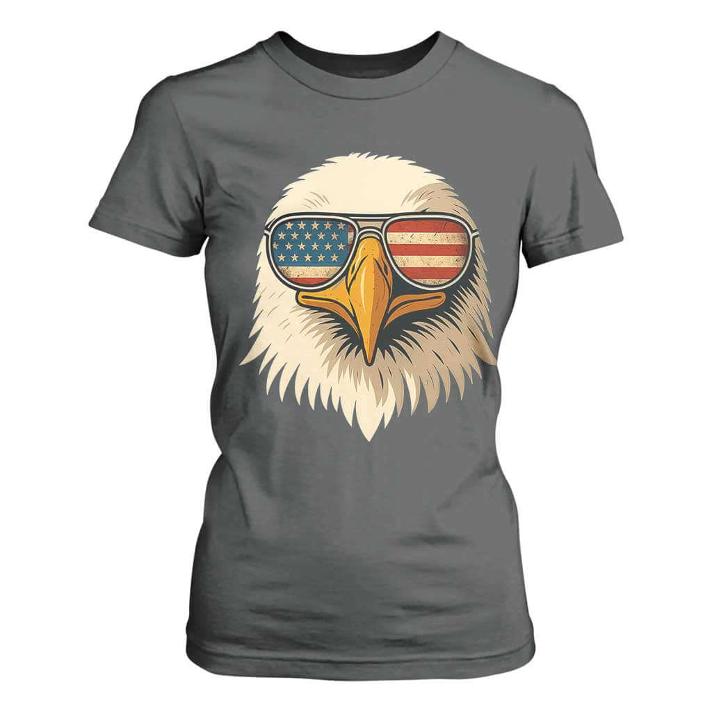 Patriotic Bald Eagle T Shirt For Women With Sunglasses American Flag Vintage TS02 Dark Heather Print Your Wear