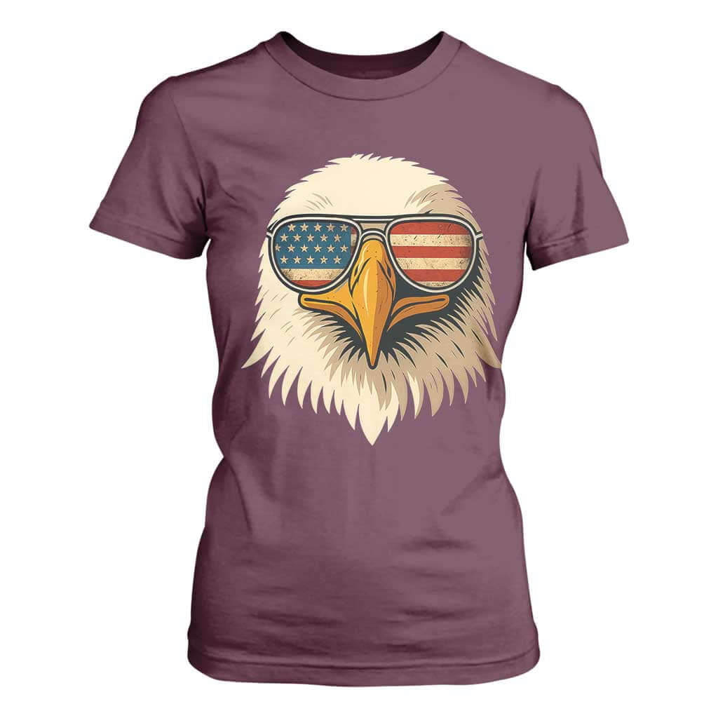 Patriotic Bald Eagle T Shirt For Women With Sunglasses American Flag Vintage TS02 Maroon Print Your Wear