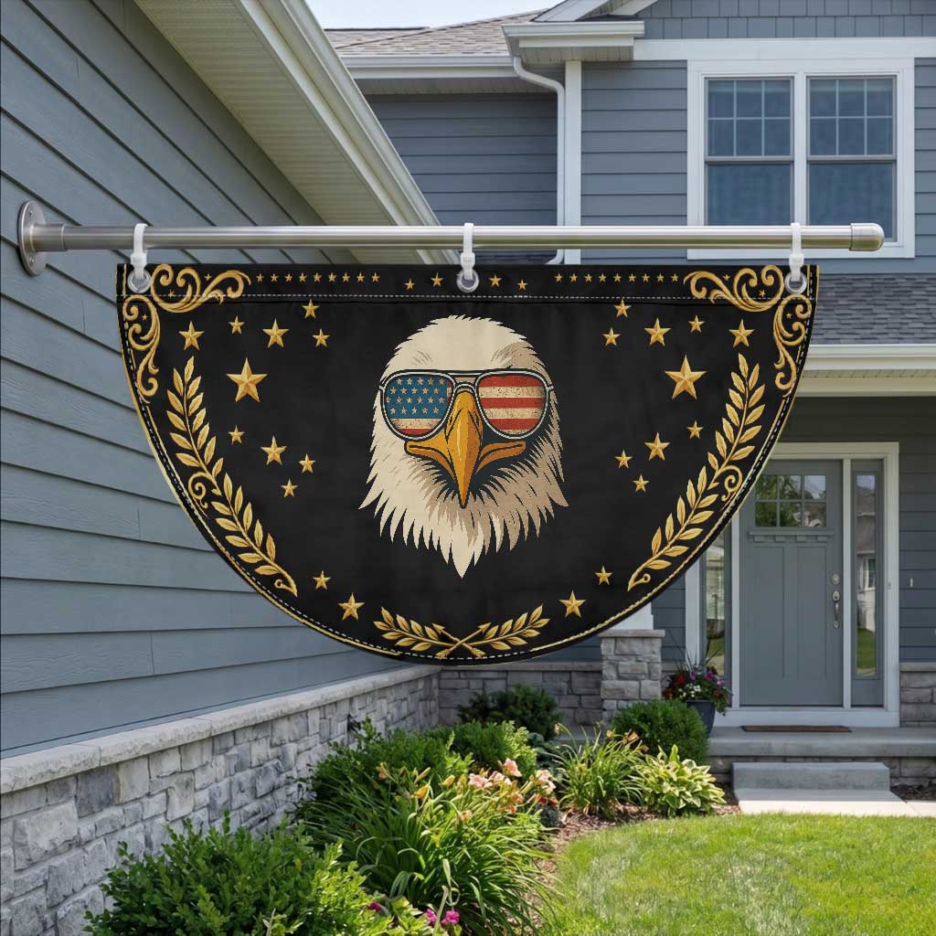 American Bald Eagle Patriotic Fan Flag With Sunglasses USA Flag Vintage