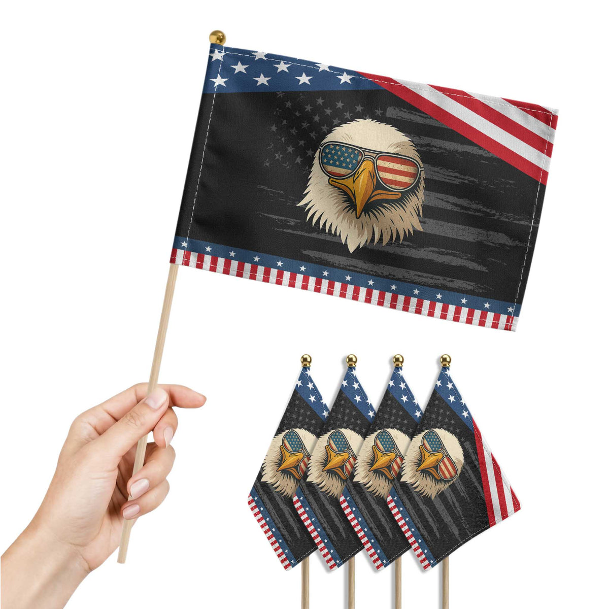 Patriotic Bald Eagle Patriotic Handheld Flag With Sunglasses American Flag Vintage TS02 Print Your Wear