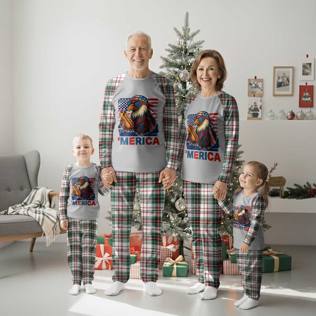 Funny American Eagle Eating Hot Dog Plaid Pajama Set 4th Of July Party Patriotic USA Flag TS02 Christmas Plaid Print Your Wear