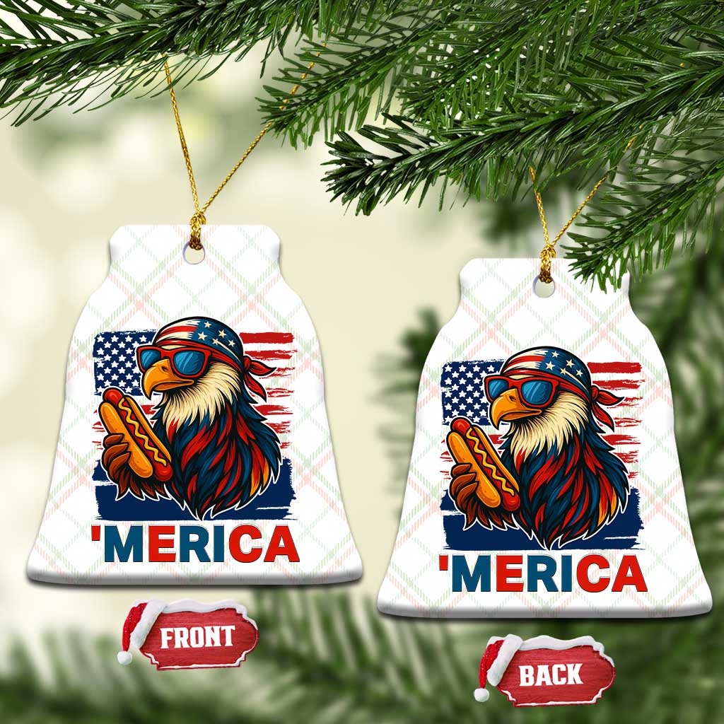 Funny American Eagle Eating Hot Dog Ceramic Ornament 4th Of July Party Patriotic USA Flag TS02 Print Your Wear