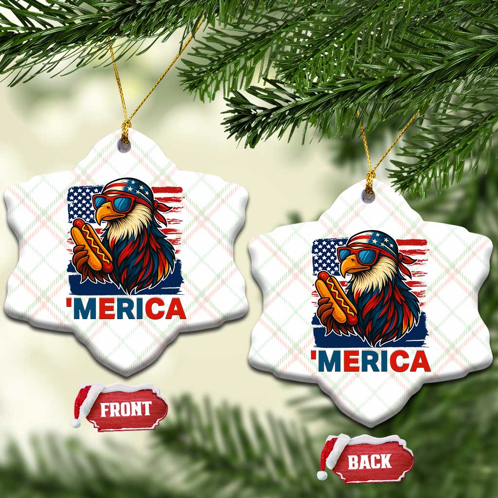 Funny American Eagle Eating Hot Dog Ceramic Ornament 4th Of July Party Patriotic USA Flag TS02 Print Your Wear