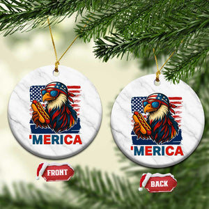 Funny American Eagle Eating Hot Dog Ceramic Ornament 4th Of July Party Patriotic USA Flag TS02 1pc White Marble Print Your Wear