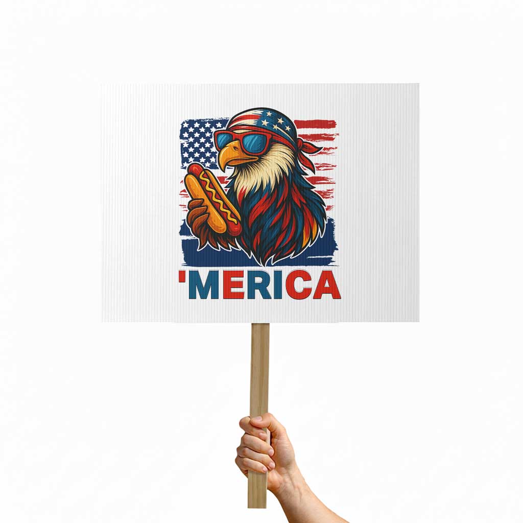 Funny American Eagle Eating Hot Dog Protest Sign 4th Of July Party Patriotic USA Flag TS02 Horizontal 18" × 24" White Print Your Wear