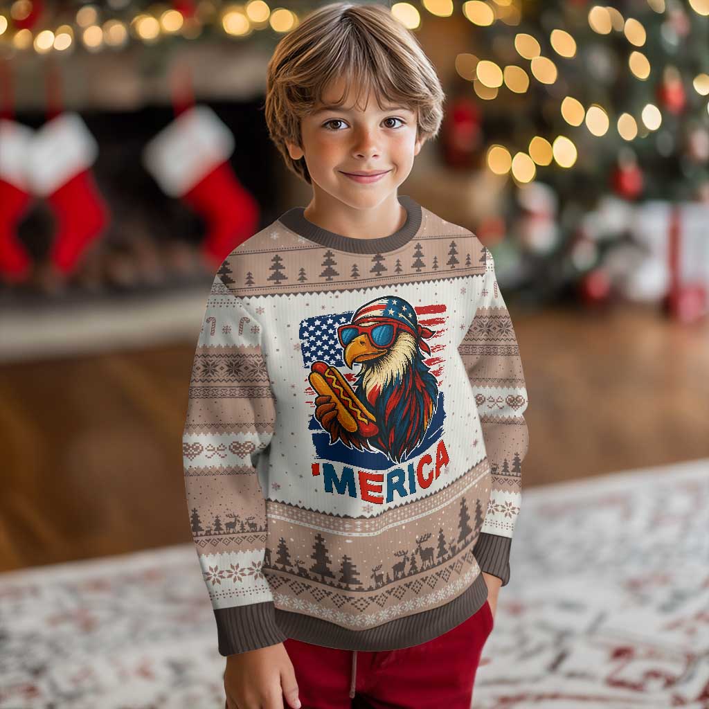 Funny American Eagle Eating Hot Dog Ugly Christmas Sweater 4th Of July Party Patriotic USA Flag TS02 Mocha Mousse Print Your Wear