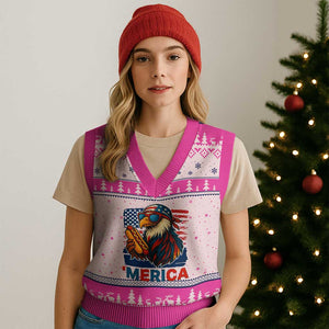 Funny American Eagle Eating Hot Dog V-Neck Knit Sweater Vest 4th Of July Party Patriotic USA Flag TS02 Hot Pink Print Your Wear