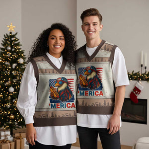 Funny American Eagle Eating Hot Dog V-Neck Knit Sweater Vest 4th Of July Party Patriotic USA Flag TS02 Mocha Mousse Print Your Wear