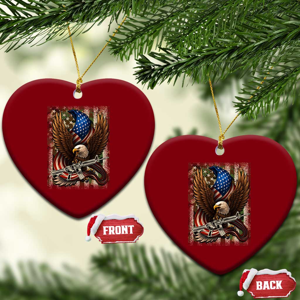 Patriotic Armed Eagle with Camo Flag Ceramic Ornament Military Patriotic USA Defense TS02 Print Your Wear