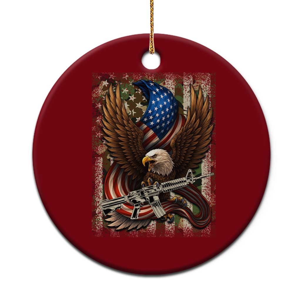 Patriotic Armed Eagle with Camo Flag Ceramic Ornament Military Patriotic USA Defense TS02 1pc Red Print Your Wear