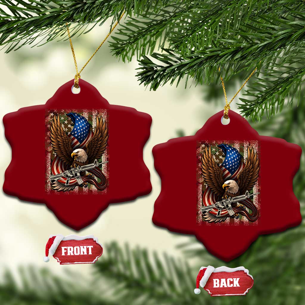Patriotic Armed Eagle with Camo Flag Ceramic Ornament Military Patriotic USA Defense TS02 Print Your Wear