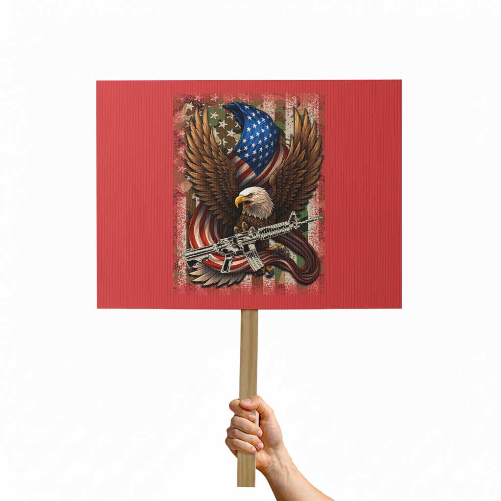 Patriotic Armed Eagle with Camo Flag Protest Sign Military Patriotic USA Defense TS02 Horizontal 18" × 24" Red Print Your Wear
