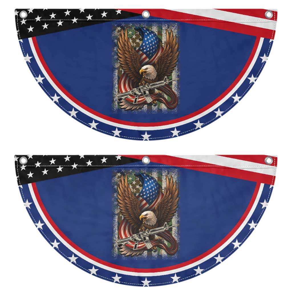 American Armed Eagle with Camo Flag Patriotic Fan Flag Military USA Defense