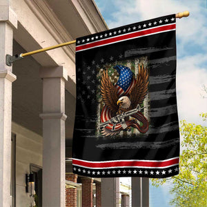 Patriotic Armed Eagle with Camo Flag Garden Flag Military Patriotic USA Defense TS02 Distressed Black Red Print Your Wear