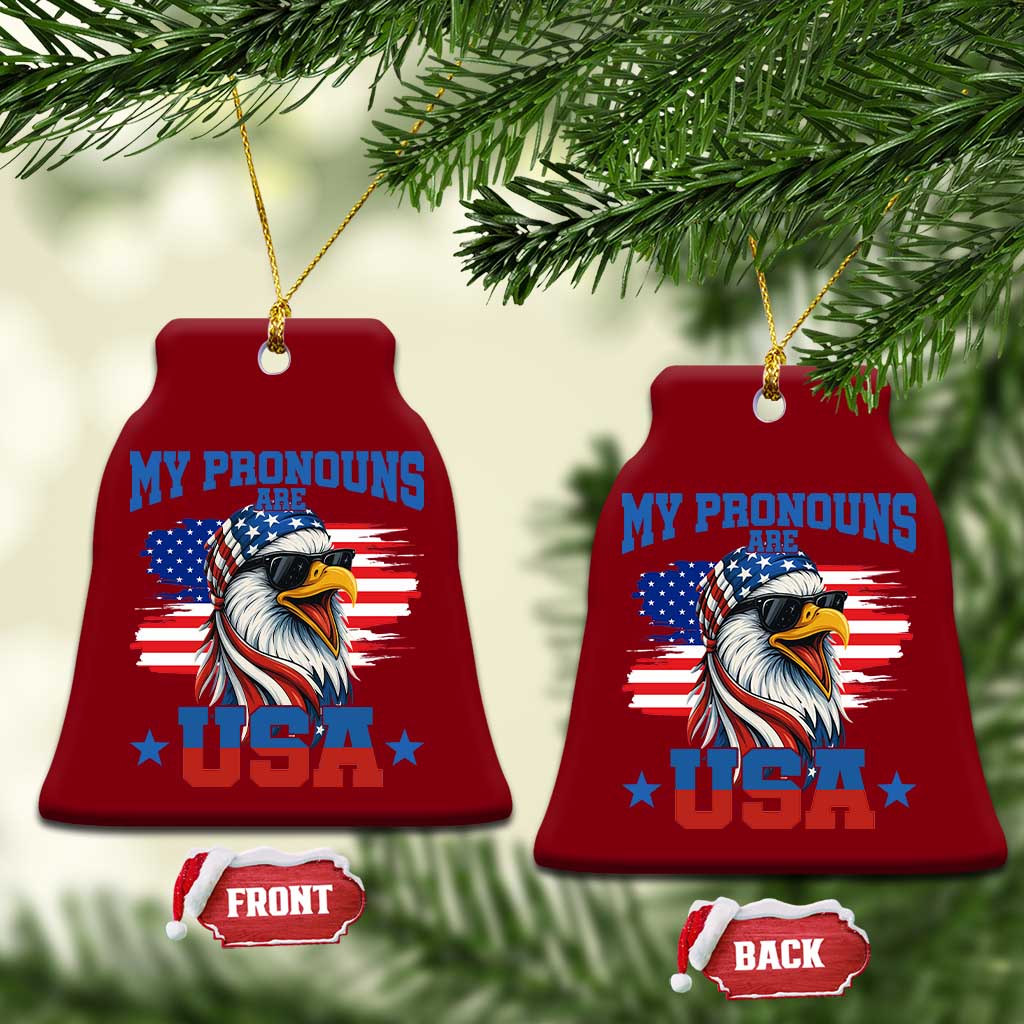 My Pronouns Are USA Ceramic Ornament Bold Patriotic Eagle with American Flag Bandana Mullet TS02 Print Your Wear