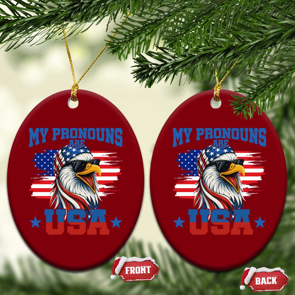 My Pronouns Are USA Ceramic Ornament Bold Patriotic Eagle with American Flag Bandana Mullet TS02 Print Your Wear