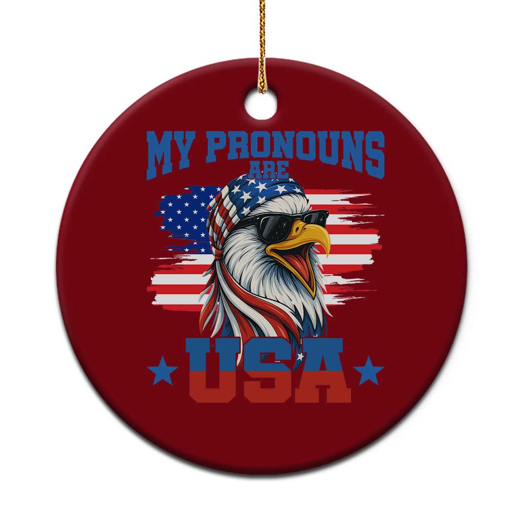 My Pronouns Are USA Ceramic Ornament Bold Patriotic Eagle with American Flag Bandana Mullet TS02 1pc Red Print Your Wear