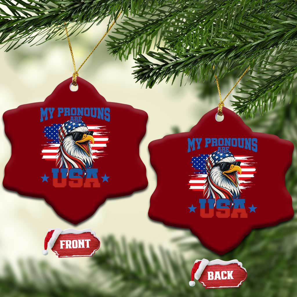 My Pronouns Are USA Ceramic Ornament Bold Patriotic Eagle with American Flag Bandana Mullet TS02 Print Your Wear