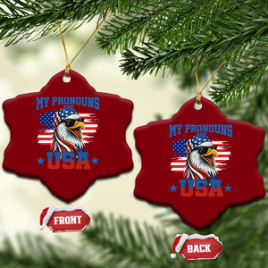 My Pronouns Are USA Ceramic Ornament Bold Patriotic Eagle with American Flag Bandana Mullet TS02 Print Your Wear