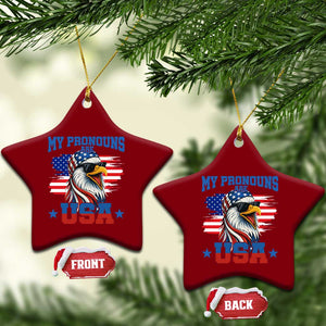 My Pronouns Are USA Ceramic Ornament Bold Patriotic Eagle with American Flag Bandana Mullet TS02 Print Your Wear
