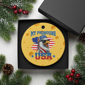 My Pronouns Are USA Ceramic Ornament Bold Patriotic Eagle with American Flag Bandana Mullet TS02 1pc Yellow Cheese Print Your Wear