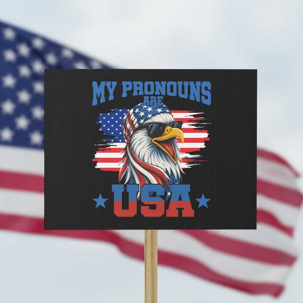 My Pronouns Are USA Protest Sign Bold Patriotic Eagle with American Flag Bandana Mullet TS02 Horizontal 18