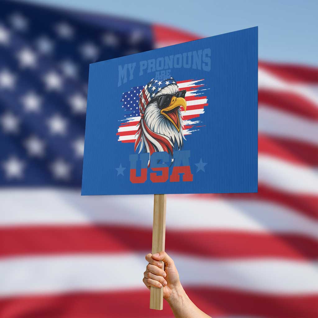My Pronouns Are USA Protest Sign Bold Patriotic Eagle with American Flag Bandana Mullet TS02 Horizontal 18