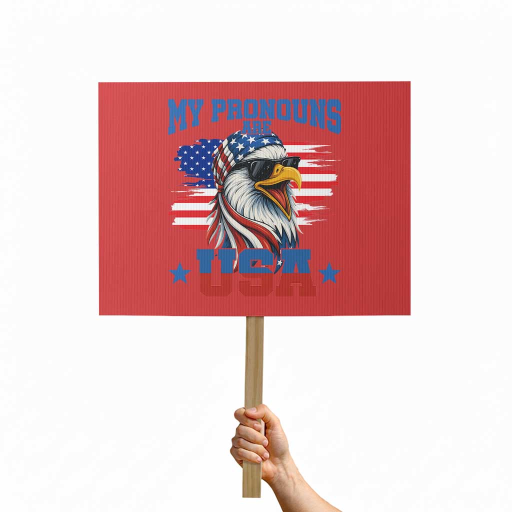 My Pronouns Are USA Protest Sign Bold Patriotic Eagle with American Flag Bandana Mullet TS02 Horizontal 18" × 24" Red Print Your Wear