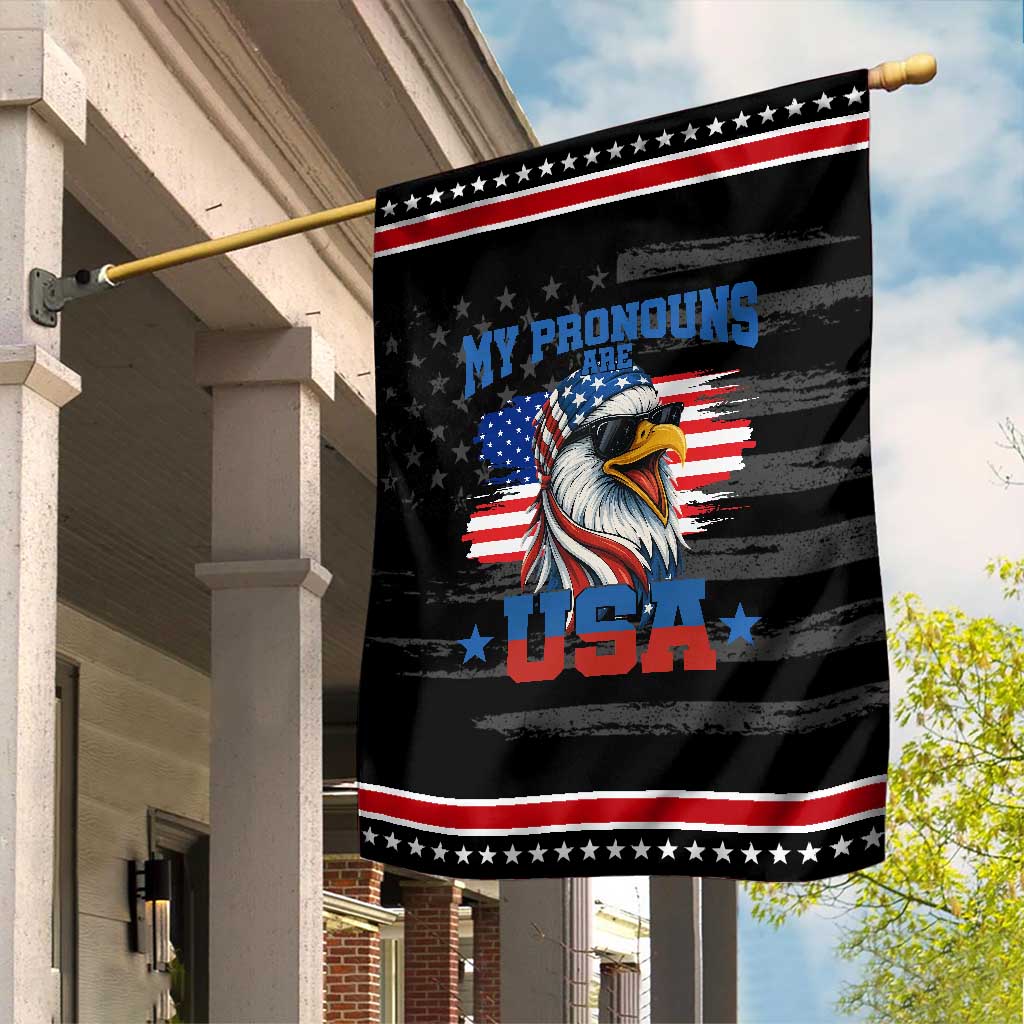 My Pronouns Are USA Garden Flag Bold Patriotic Eagle with American Flag Bandana Mullet TS02 Distressed Black Red Print Your Wear