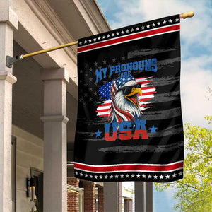 My Pronouns Are USA Garden Flag Bold Patriotic Eagle with American Flag Bandana Mullet TS02 Distressed Black Red Print Your Wear