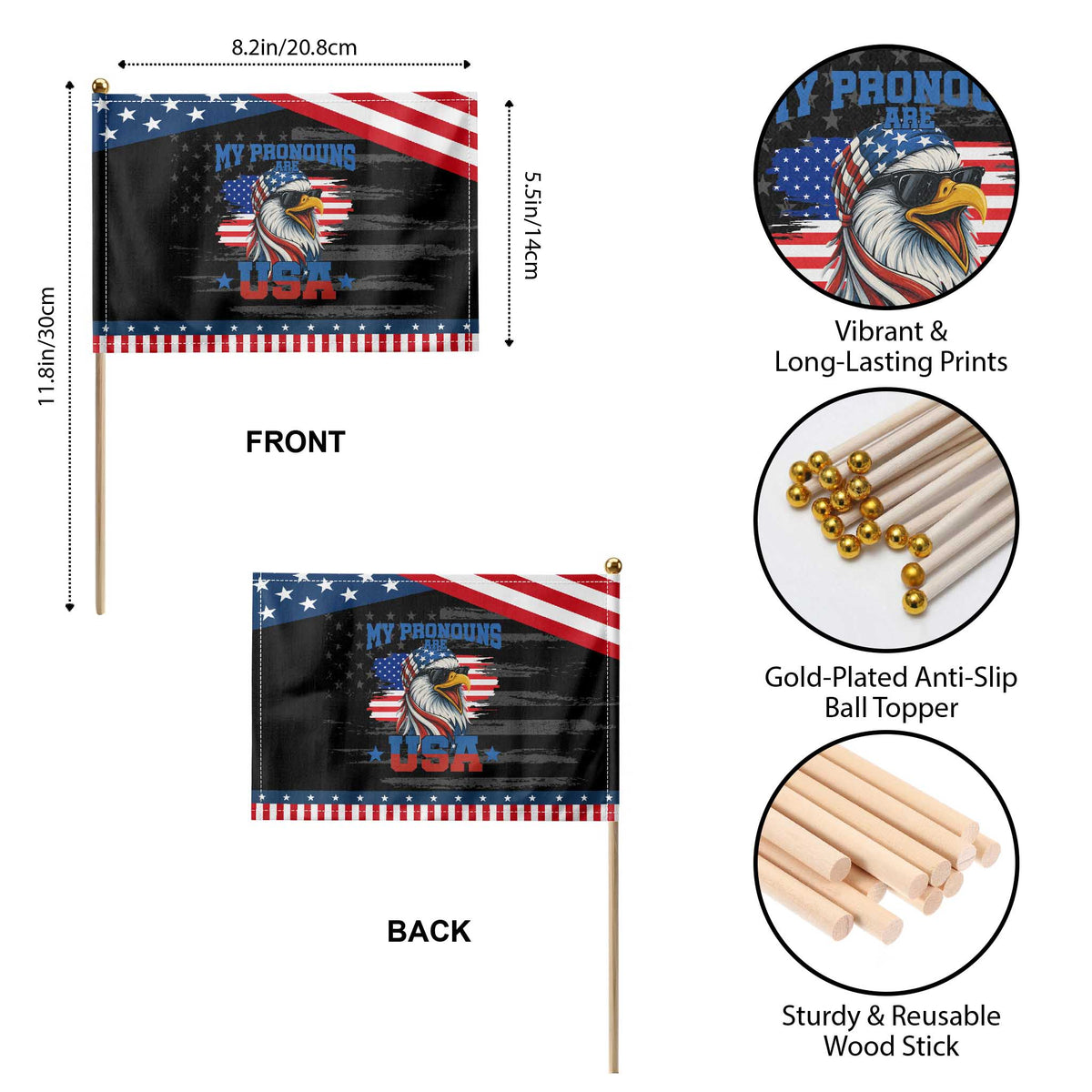 My Pronouns Are USA Patriotic Handheld Flag Bold Patriotic Eagle with American Flag Bandana Mullet TS02 Print Your Wear