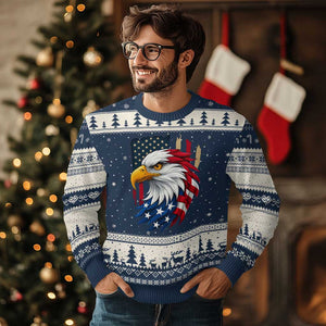 Fierce American Eagle Ugly Christmas Sweater Bold Patriotic 4th of July USA Freedom TS02 Navy Beige Print Your Wear