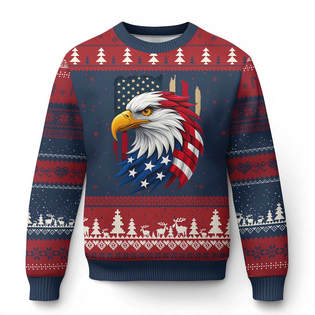 Fierce American Eagle Ugly Christmas Sweater Bold Patriotic 4th of July USA Freedom TS02 Navy Red Print Your Wear