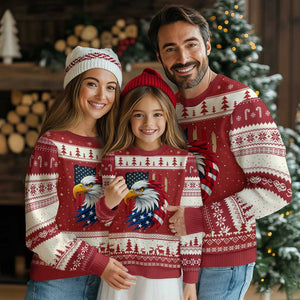 Fierce American Eagle Ugly Christmas Sweater Bold Patriotic 4th of July USA Freedom TS02 Red Beige Print Your Wear