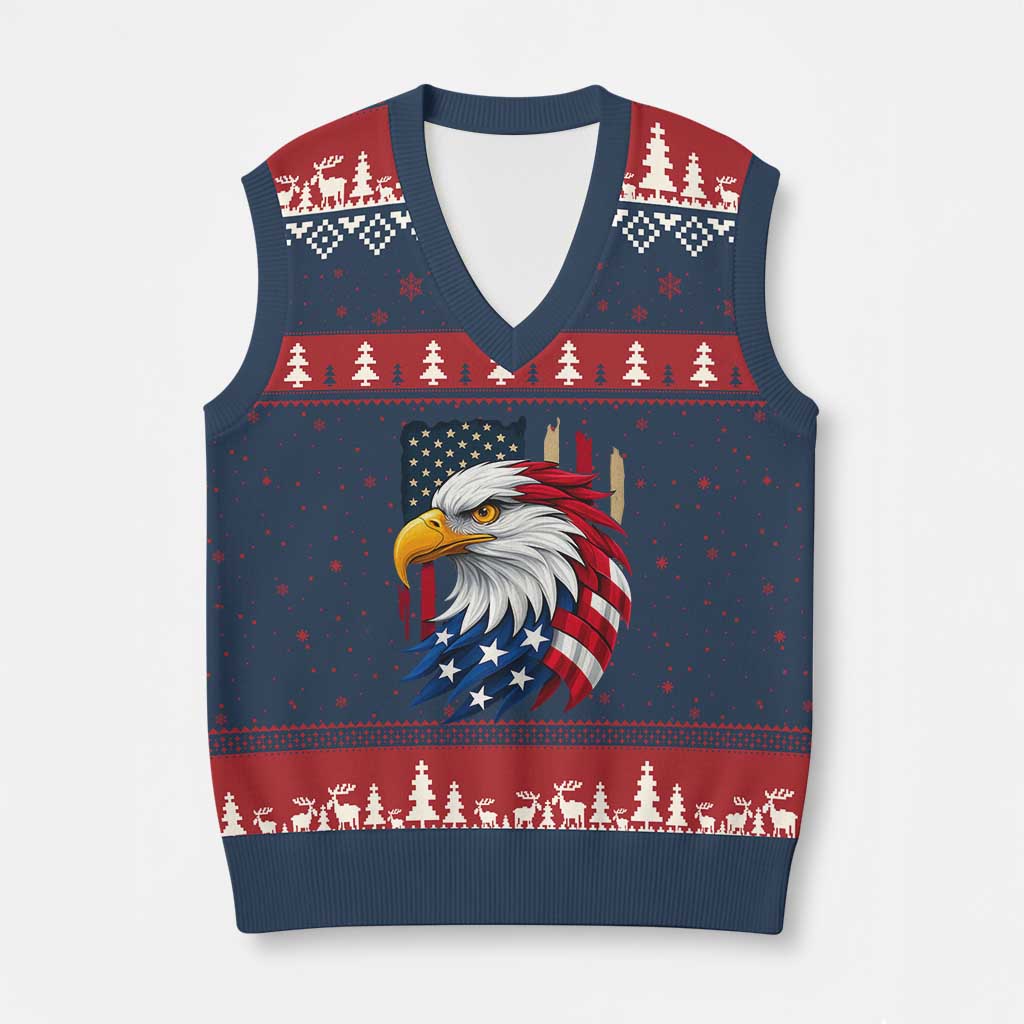 Fierce American Eagle V-Neck Knit Sweater Vest Bold Patriotic 4th of July USA Freedom TS02 Navy Red Print Your Wear