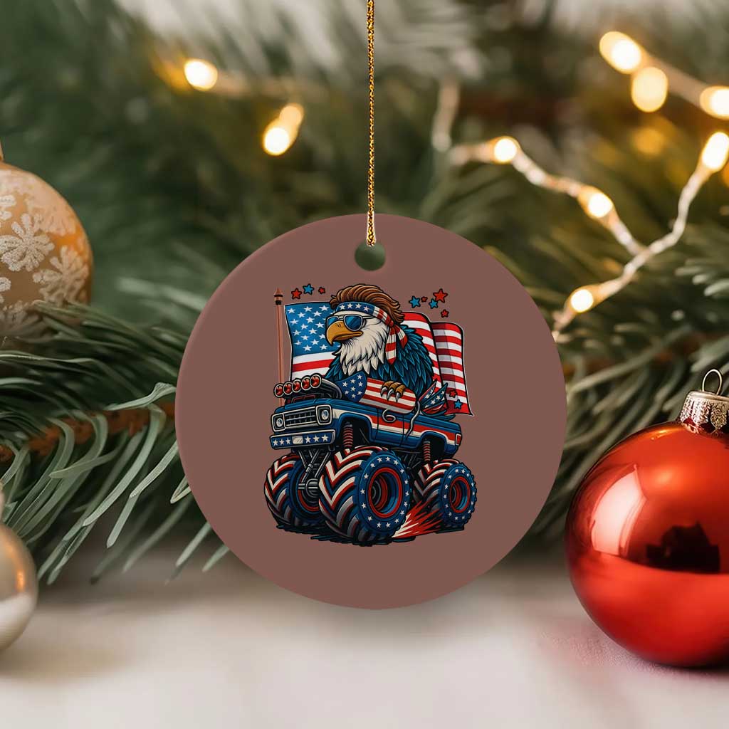 Patriotic Eagle Driving Monster Truck Ceramic Ornament 4th of July USA Flag Freedom TS02 1pc Mocha Print Your Wear
