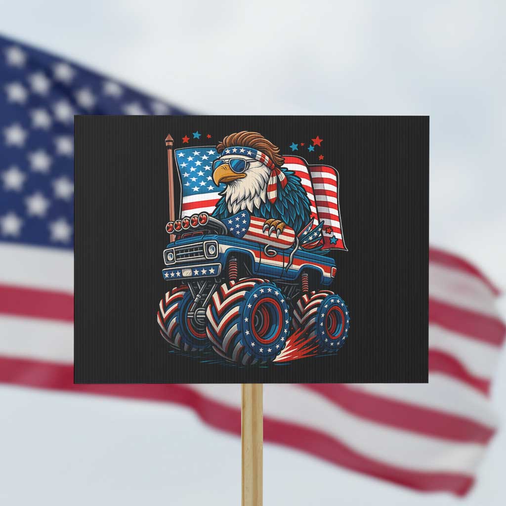 Patriotic Eagle Driving Monster Truck Protest Sign 4th of July USA Flag Freedom TS02 Horizontal 18